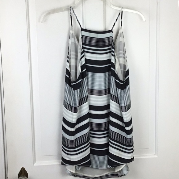 Loft V-Neck Striped sleeveless Blouse Top Size M Black White Career Shell - Picture 4 of 5